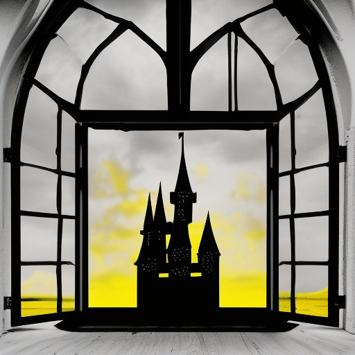 Black castle silhouette Yellow windows Dark fantasy