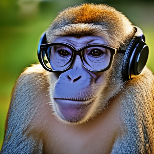 A cute monkey wearing glasses and headphones