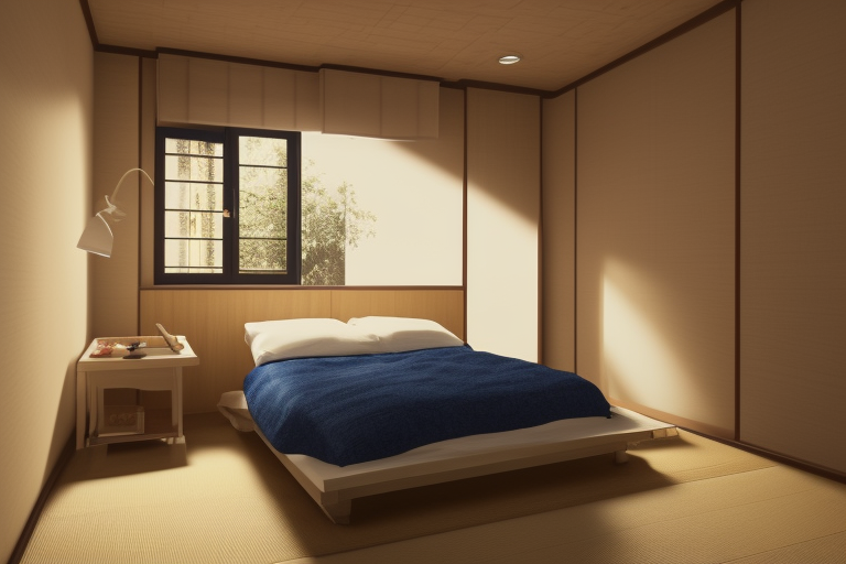 still photo of a japanese bed room, highly detailed, photorealistic portrait, bright studio setting, studio lighting, crisp quality and light reflections, unreal engine 5 quality render