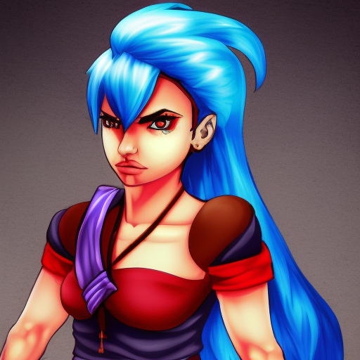portrait of Rudra, character of Streets of Rage Remake, female, ninja, blue haired