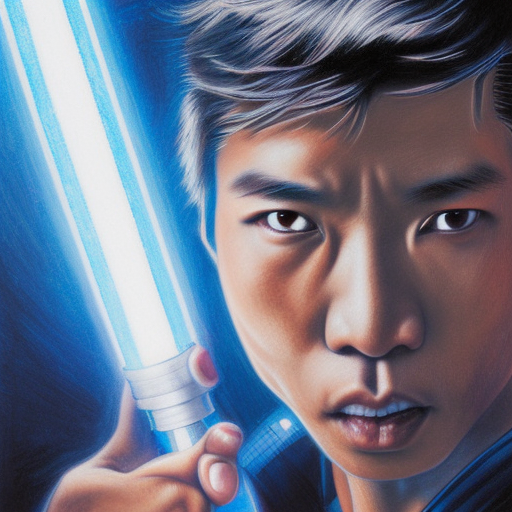 hyperdetailed closeup portrait by jim lee of asian jedi knight posing with lightsaber