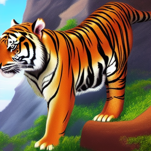 a tiger and dragon next to each other on a cliff. Realistic