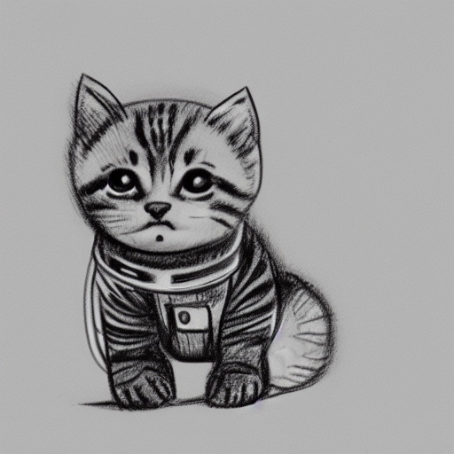 sketch of kitten in spacesuit on Mars