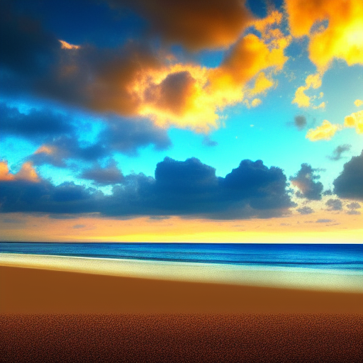 Beautiful landscape photo of a beach, at sunset, realistic

