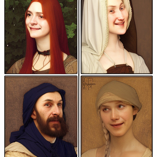 A portrait of a man and woman in the Middle Ages 1500 with Happy face, highly detailed, artstation, concept art, by krenz cushart and donato giancola and william adolph bouguereau and alphonse mucha