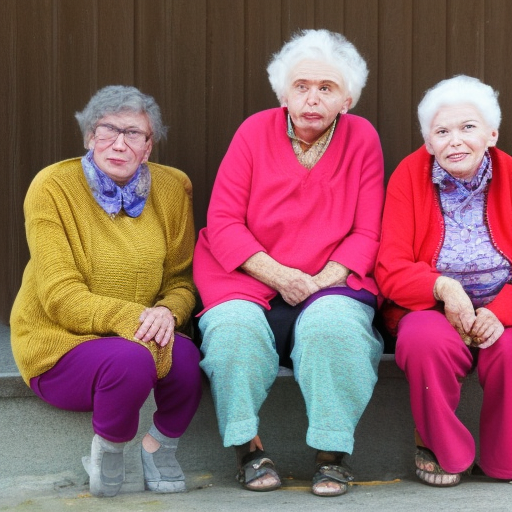Three old Ladys sitting in a tain