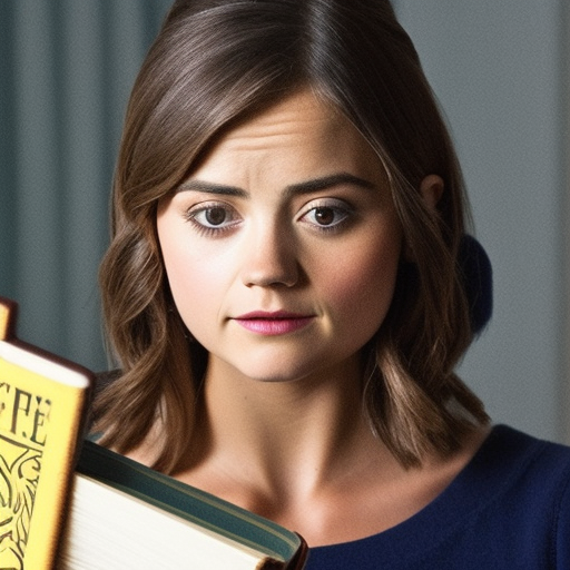 Jenna Coleman fighting demons from hell with a magic book