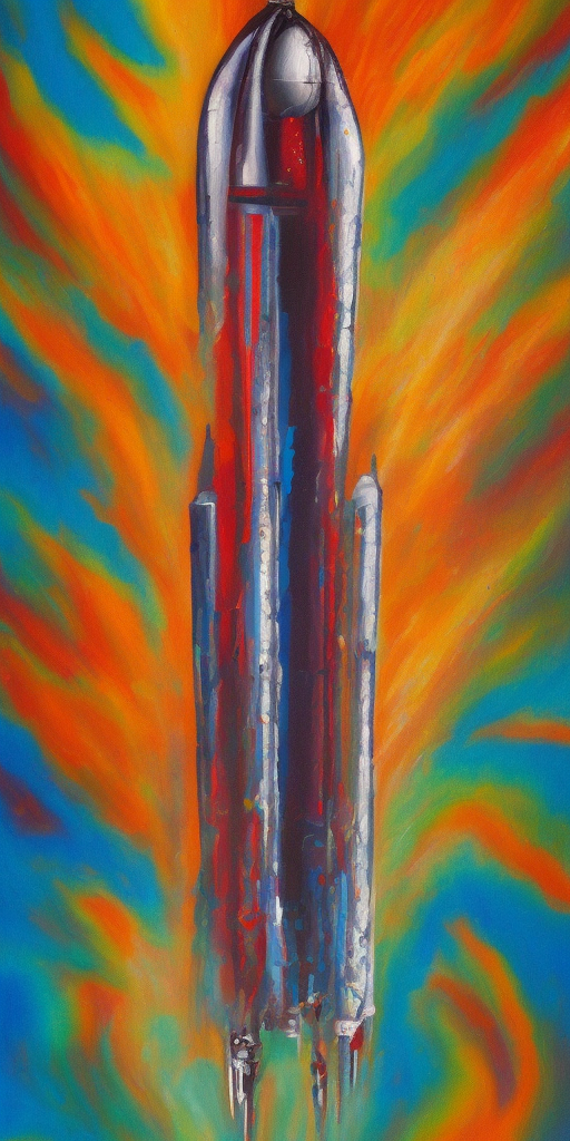 a oil painting of an exploding disco rocket