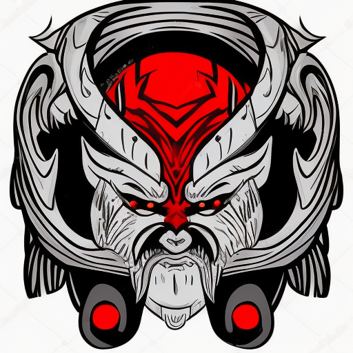 Norse barbarian, red glowing eyes, horned helmet, red beard, angry face, high detail, goofy cartoon, fun, inky, symmetrical