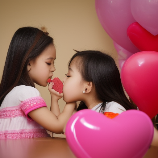 two Little idol melayu girl kissing in valentine day 