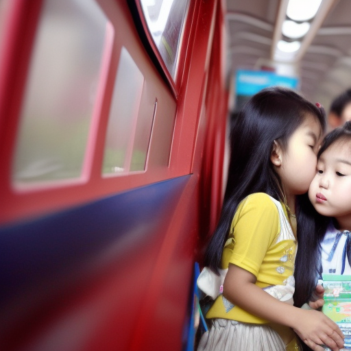 two kindergarten melayu girl kissing in train 