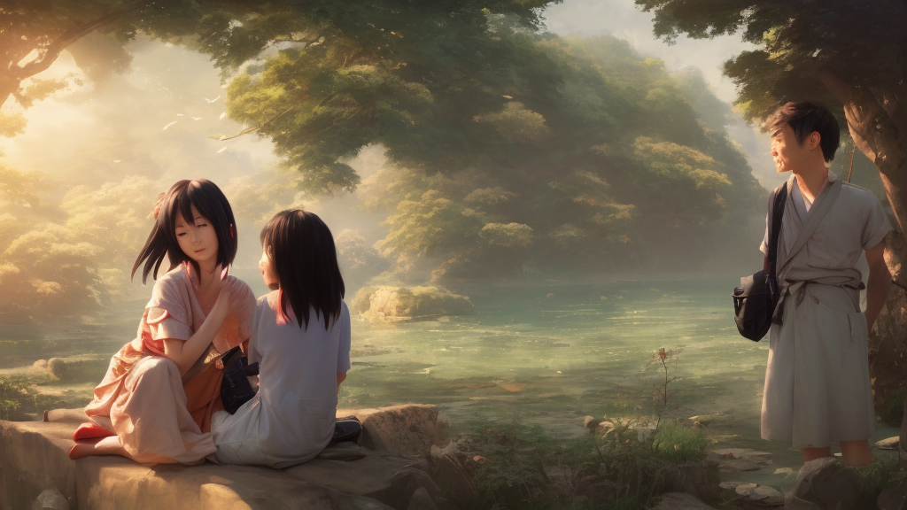 a Japanese girl and an English guy in love, extremely detailed oil painting, unreal 5 render, rhads, Bruce Pennington, Studio Ghibli, tim hildebrandt, digital art, 8K artistic photography, octane render, beautiful composition, trending on artstation, award-winning photograph, masterpiece