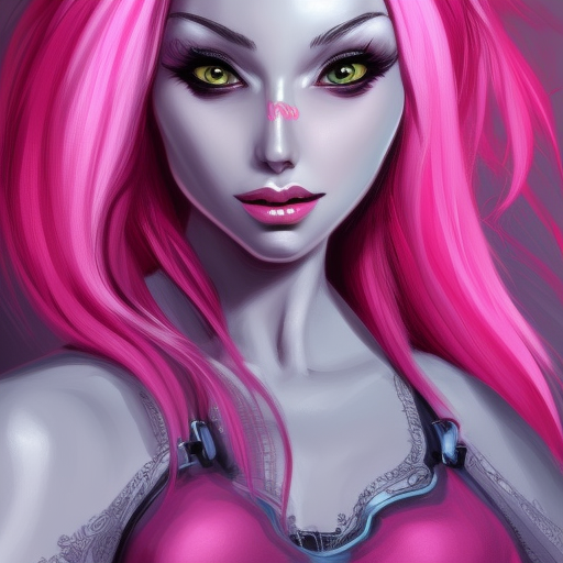portrait, curvy, anthro cat woman, long pink hair, cute, intricate, detailed, realistic, female anthro character, highly detailed, digital painting, artstation, concept art, smooth, sharp focus, illustration