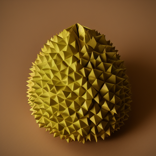 origami Durian head, paper texture, zoomed out far, simple background, high quality 8k