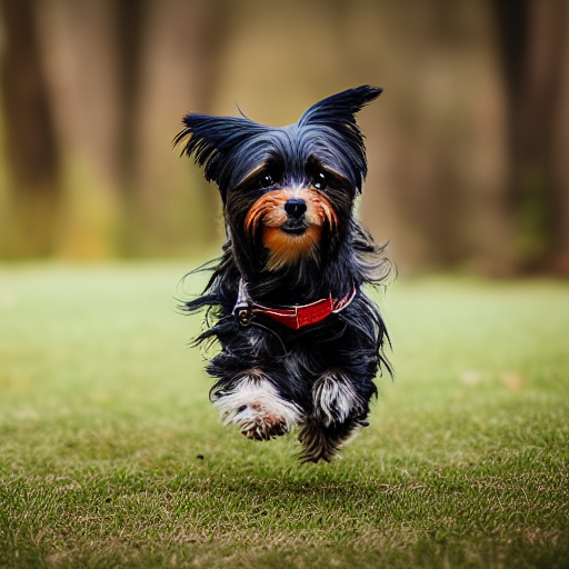 A professionally photographed portrait of a Dog Black morkie Running around 