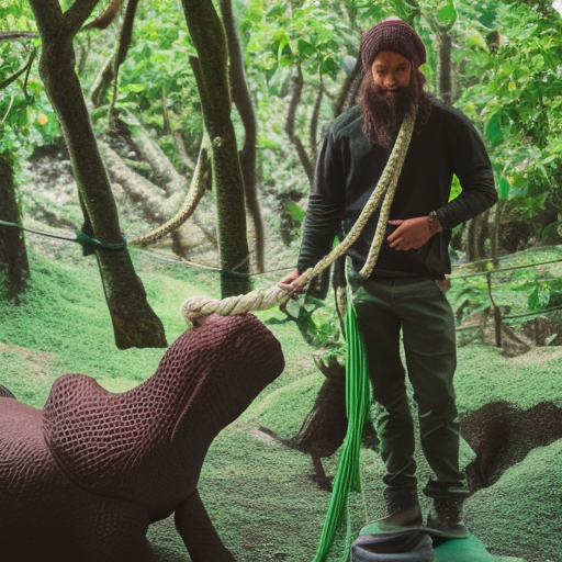 alchemist wearing dark green rope standing on a wale in jungle