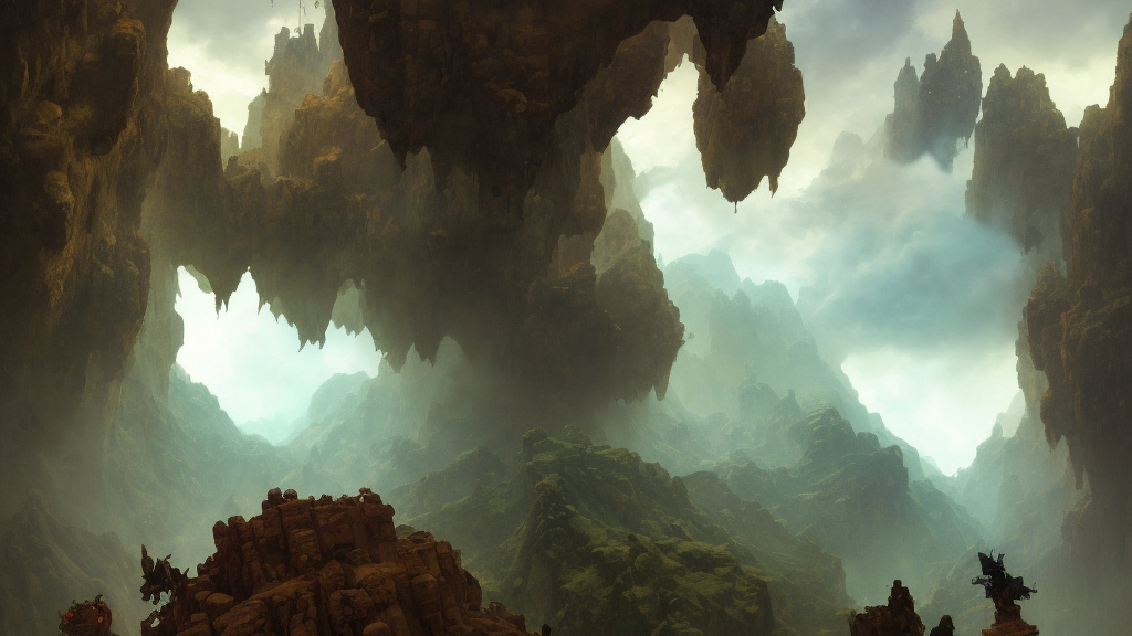 huge cave ceiling clouds made of green earth towns, industry, steampunk villages castles, buildings inverted upsidedown mountain artstation illustration sharp focus sunlit vista painted by ruan jia raymond swanland lawrence alma tadema zdzislaw beksinski norman rockwell tom lovell alex malveda greg staples