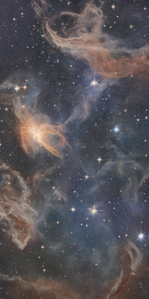 a painting of Orion in Gas, Dust, and Stars