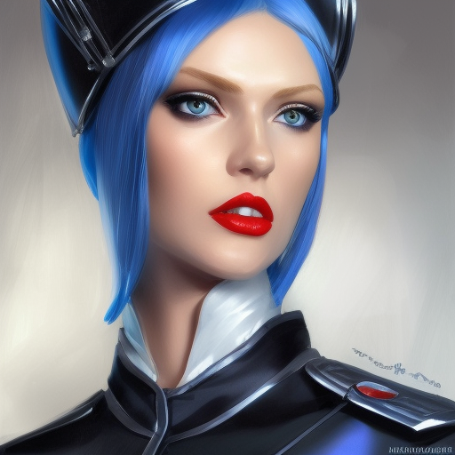 blond lady in shiny and black satin metalic hotel maid uniform, beautiful blue eyes and red lips, art by artgerm and greg rutkowski and magali villeneuve, highly detailed, digital painting, trending on artstation, concept art, sharp focus, full body picture, illustration