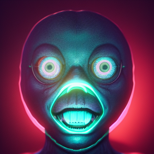 portrait of a creepy bioluminescent monster, highly detailed, digital painting, cinematic, hyperrealism, dark retrowave, octane render, cgsociety ultra-realistic potrait cinematic lighting 80mm lens, 8k, photography