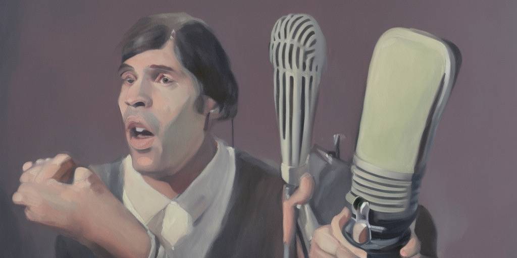 a painting of a living Microphone being john malkovich

