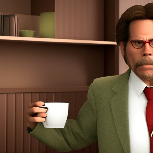 Actor Gary Cole dressed as Bill Lumbergh of office space wearing a tie, dress shirt, and red suspenders holding a coffee cup as a pixar disney character from up ( 2 0 0 9 ), unreal engine, octane render, 3 d render, photorealistic