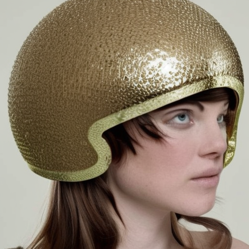 Woman wearing a classical shape helmet that ilooks like disco ballsdisco h