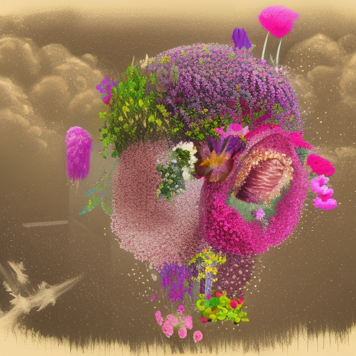 concept art where a lung formed by flowers, where half of it will be formed by live flowers and the other half made with dead flowers