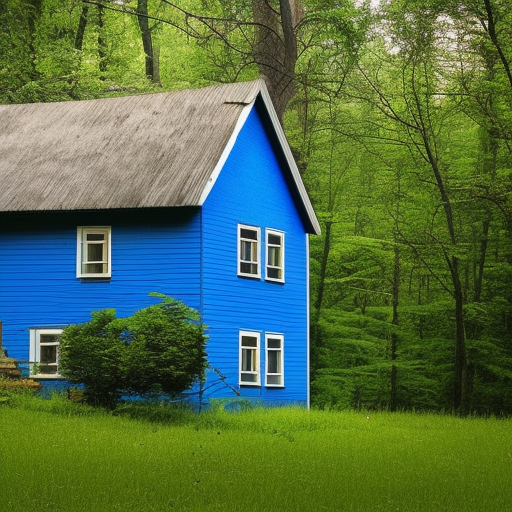 A BLUE HOUSE IN FOREST