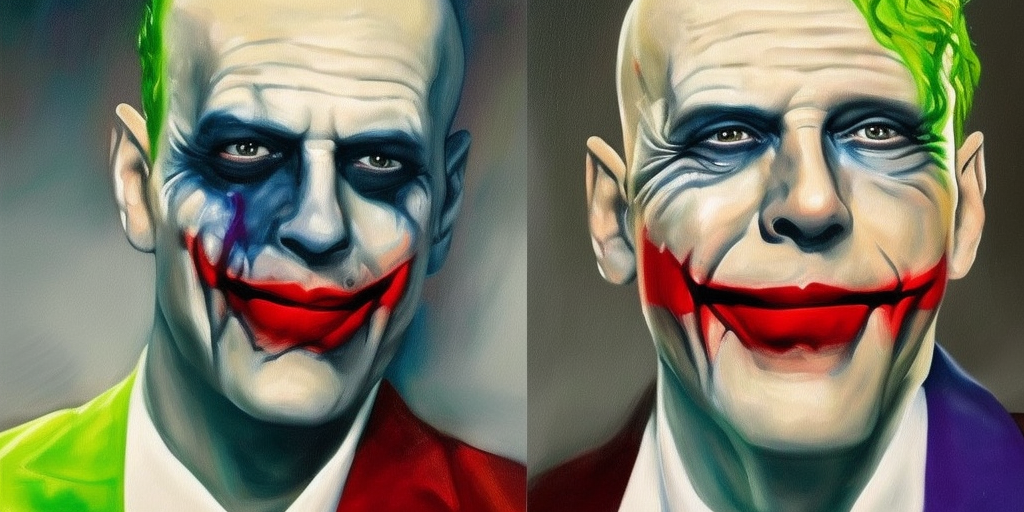 a oil painting of bruce willis as the joker