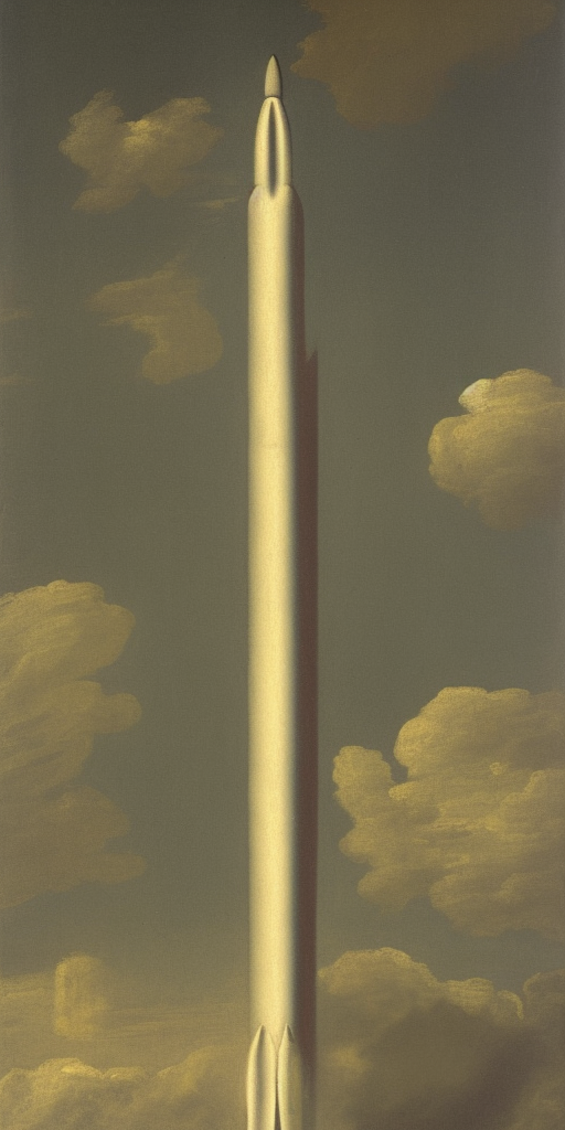a classicism painting of A rocket and a phallus