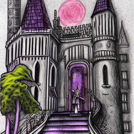 Castle colored pencil illustration Dark fantasy Aesthetic