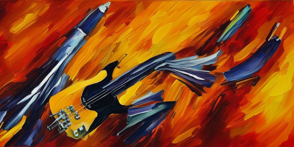 a oil painting of a Rocket-Guitar-Transformer