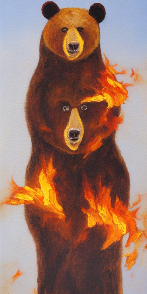 a oil painting of a burning Bear