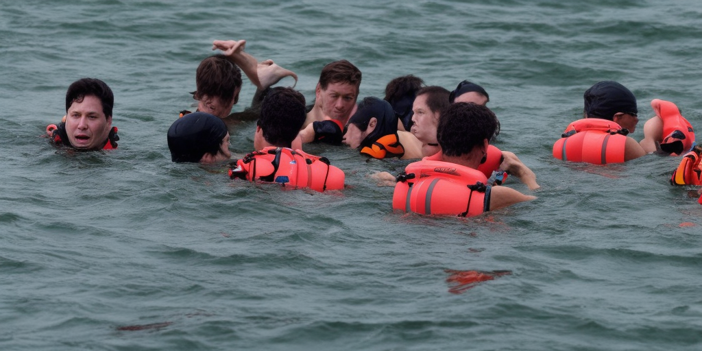 a photo of drowning people