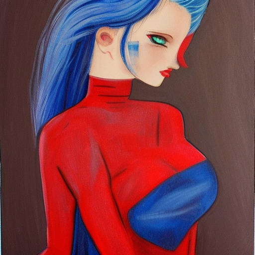 masterpiece, best quality, 1girl, blue hair, black eyes, red dres