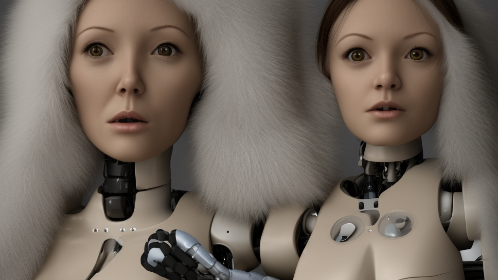 female alive robot girl full frontal, anna uddenberg style, housewife, fur, 8 k, highly detailed