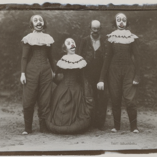 sepia, clowns, circus,1900,  group photo,