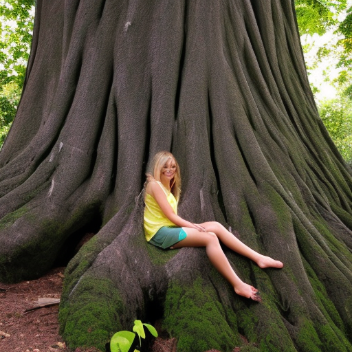 gorgeous girl over gigant leafe tree