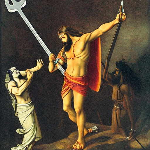 jesus killing shiva with a sword