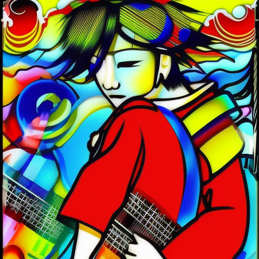 dreamy image
of japan musician  made of  glass
 Pop Art Vibrant colors  Movement and flow