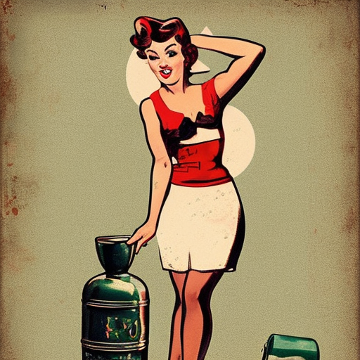 pin-up girl graphic on a WWII plane riding milk canister vintage style