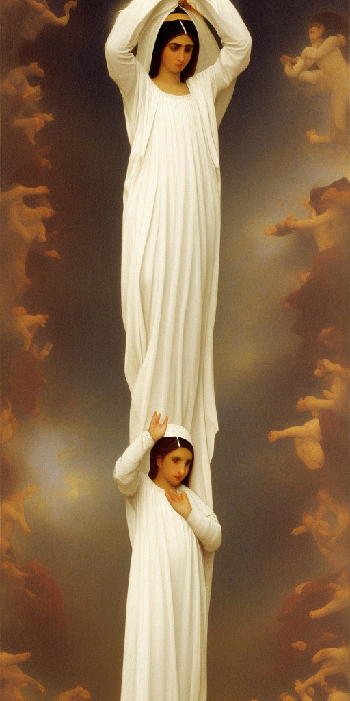 Our lady of fatima, painted by William-Adolphe Bouguereau, standing with Prayer Hands