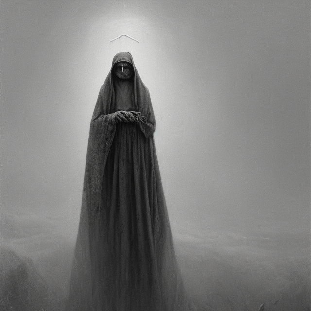A portrait of A zombie nun by Zdzisław Beksiński and Ilya Repin,In style of Post-Apocalyptic.digital art, illustration,hyper detailed,smooth, sharp focus,trending on artstation,oil on the canvas,4k