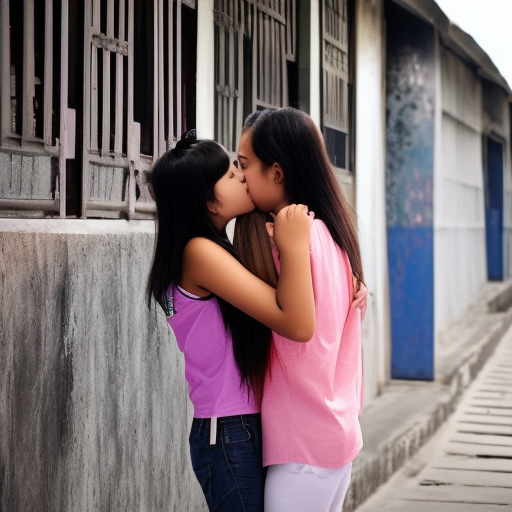 two teenage melayu girl kissing in lorong 