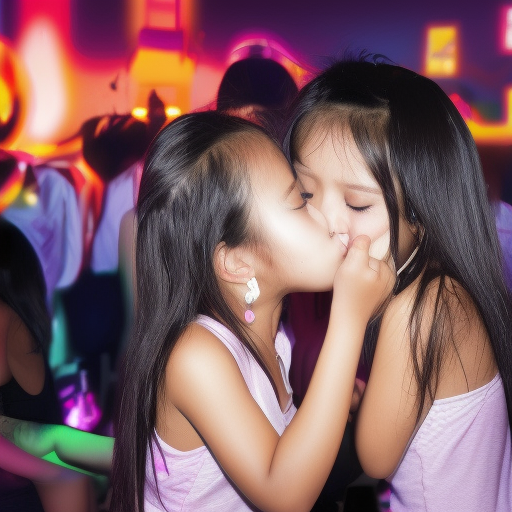 two Little idol melayu girl kissing at night club 