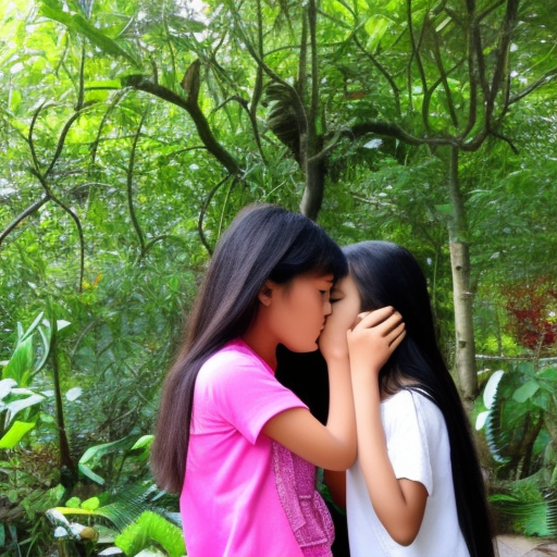 two preteens melayu girl kissing in taman theme air