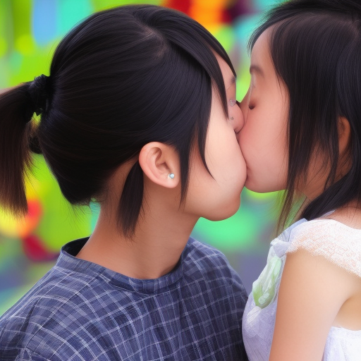 two Little model japanese girl kissing in stage 