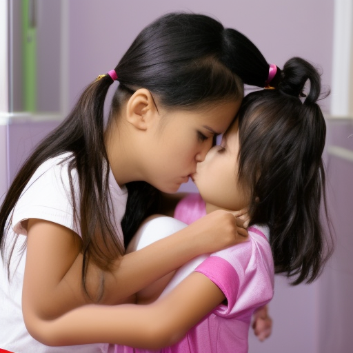 two Little actress malay girl kissing in rest room 