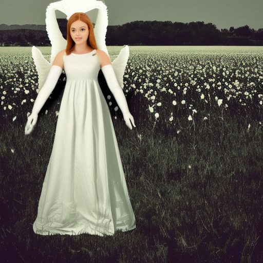 angel like alien in the field with church